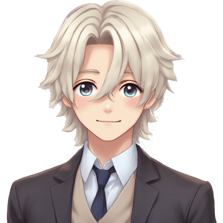 Gorgeous romantic hot attractive anime style modern gentlemanly anime shojo guy with long pretty lustrous hair and colorful eyes and blushing face aesthetic trending style  pastelcore cottagecore kawaiicore emoji