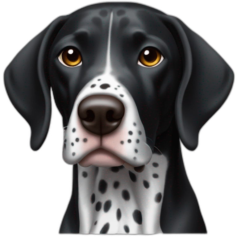 black german shorthair pointer, long snout with short ears, full black head, without white on the head, with white hair on the snout, black and white spotted body emoji