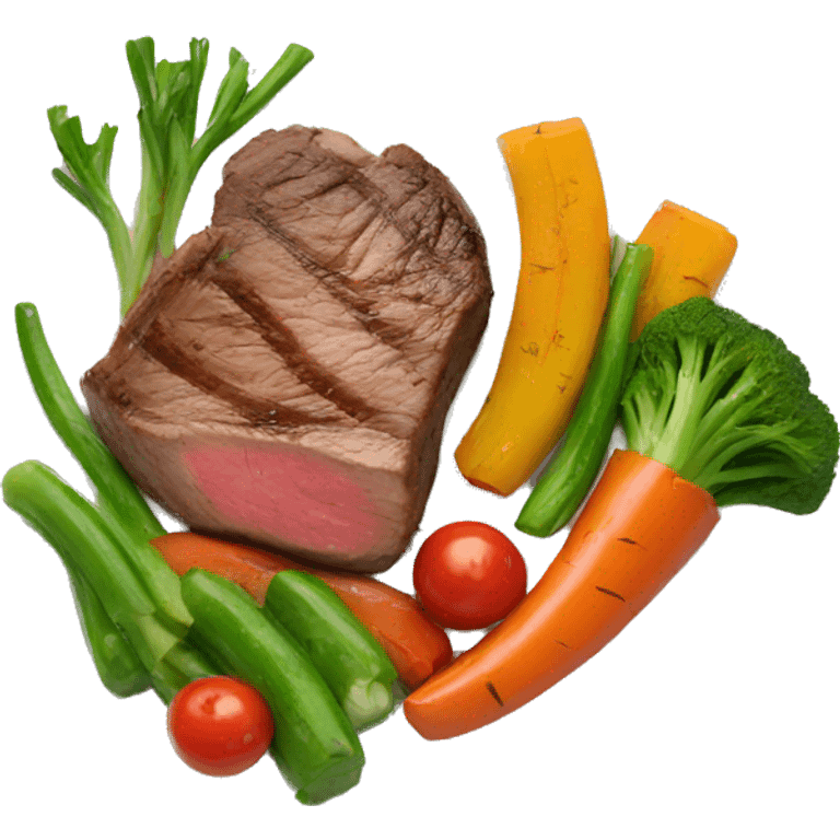 cooked steak and veggies on a plate emoji