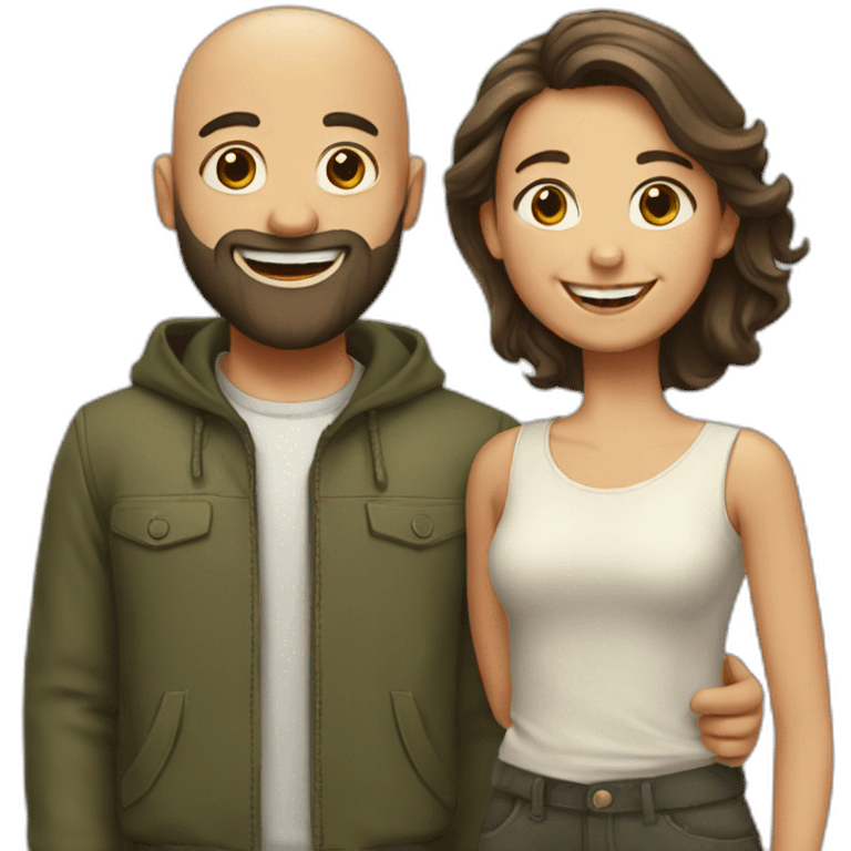 Happy-secret-couple-bald-guy-with-beard-with-boy-haircut-girl emoji