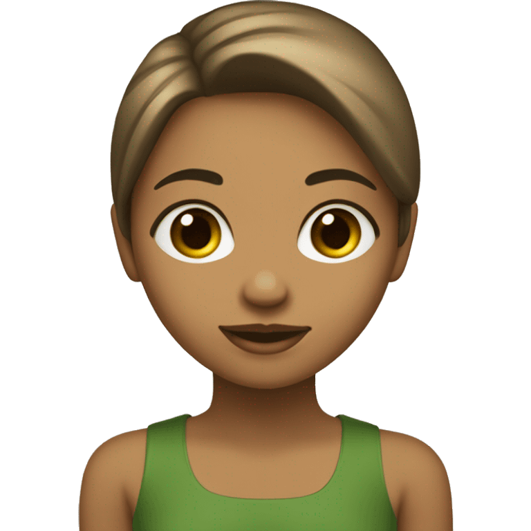 menina criança olhos verdes, cabelo no ombro marrom liso, pele bege claro emoji