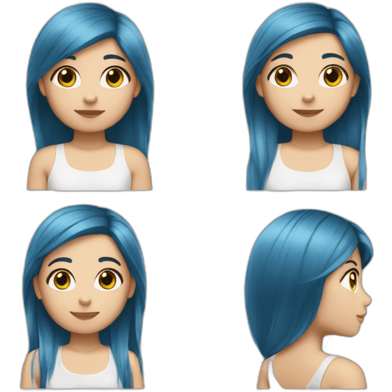 Andella girl blue hair smooth White skin long hair light brown eyes Fringe emoji