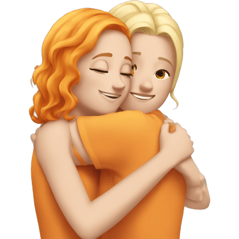 Too girls hugging one blonde and one orange hair emoji