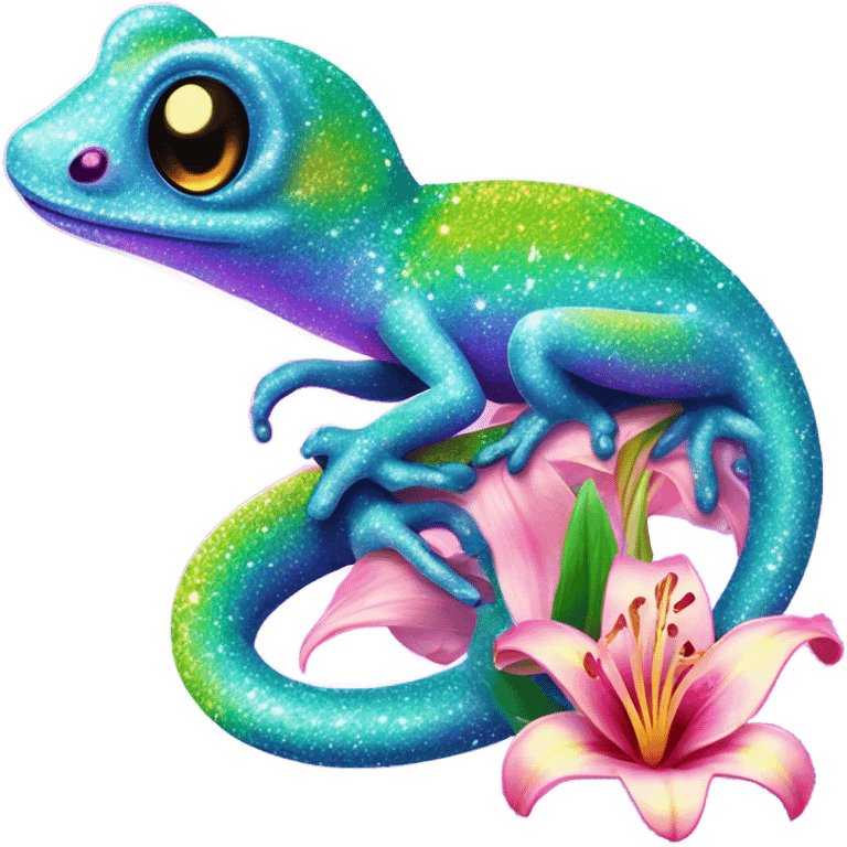 Lisa frank glitter gecko with a lily emoji