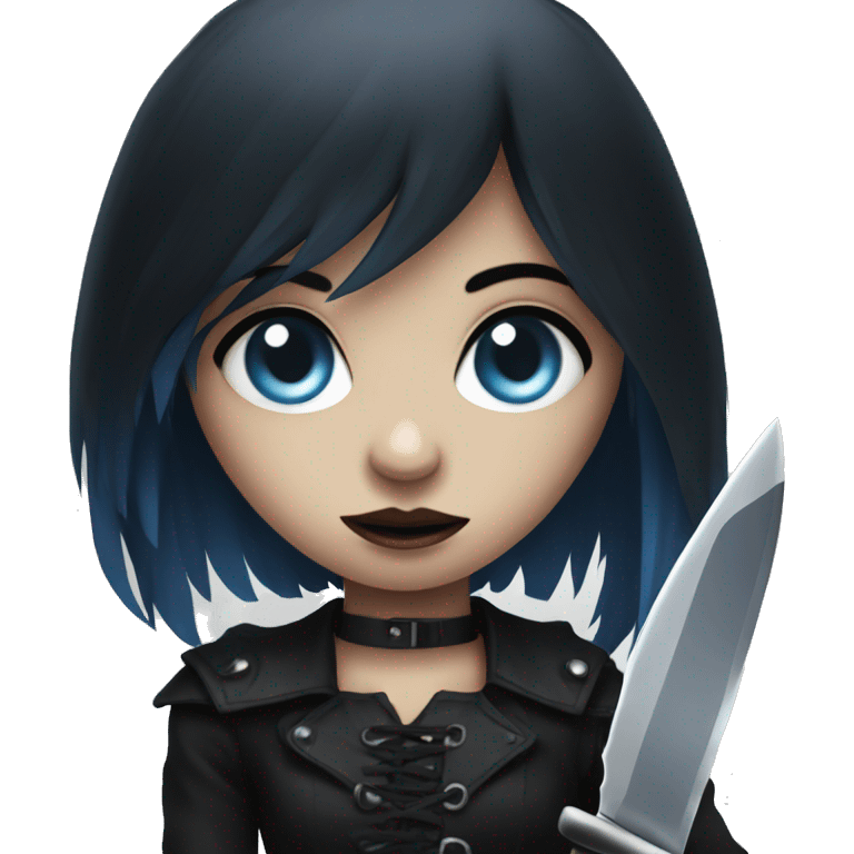 goth girl with blue eyes with knife emoji