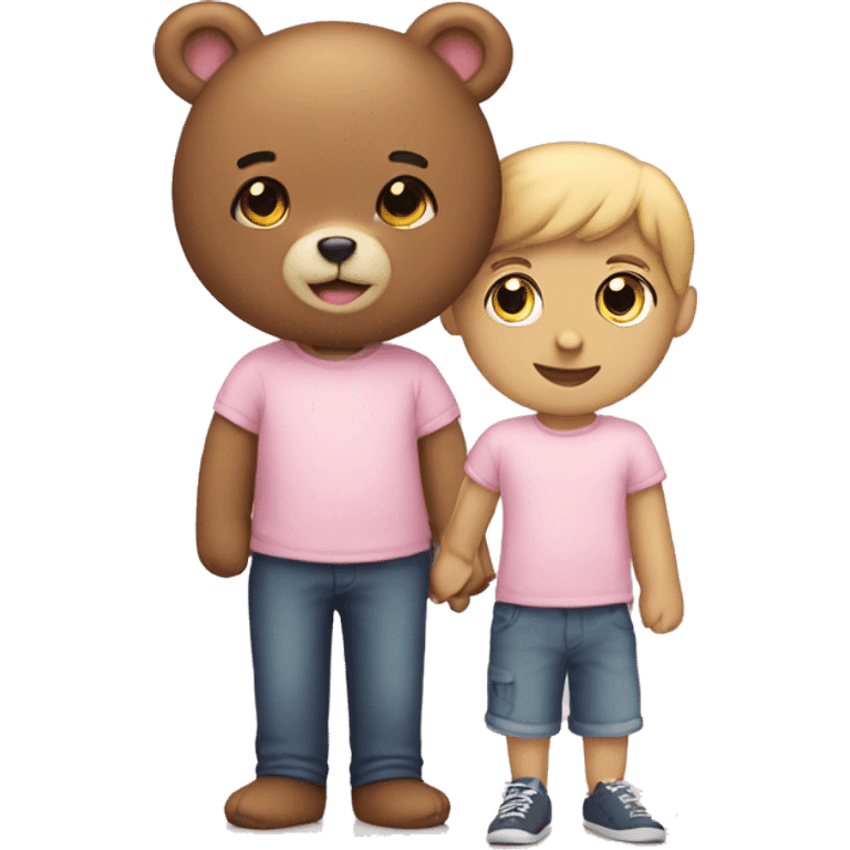 light pink teddy bear with a boy  emoji