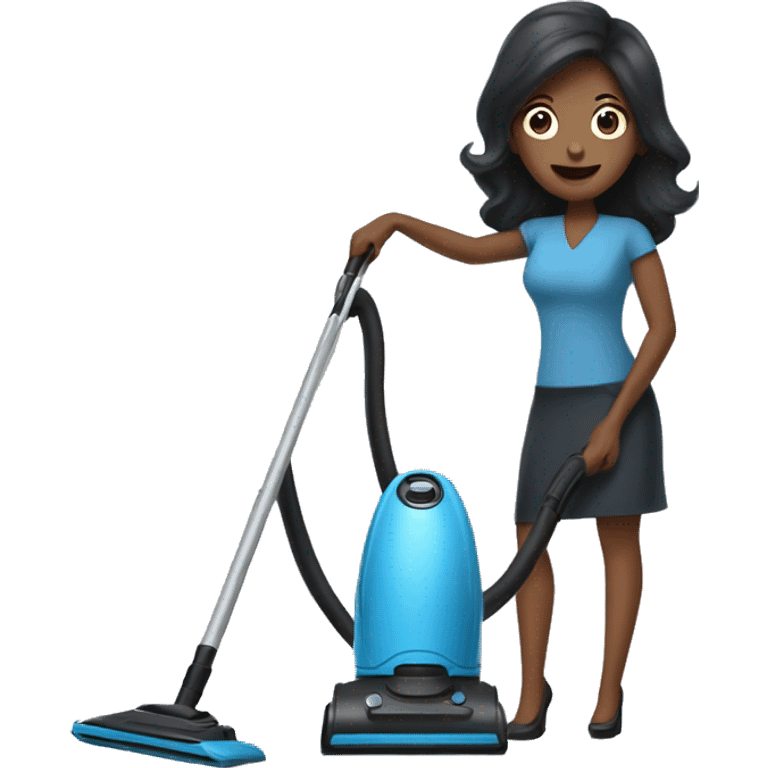 slate blue broom and vacuum cleaner, with a black lady, straight hair, and surprise expression emoji