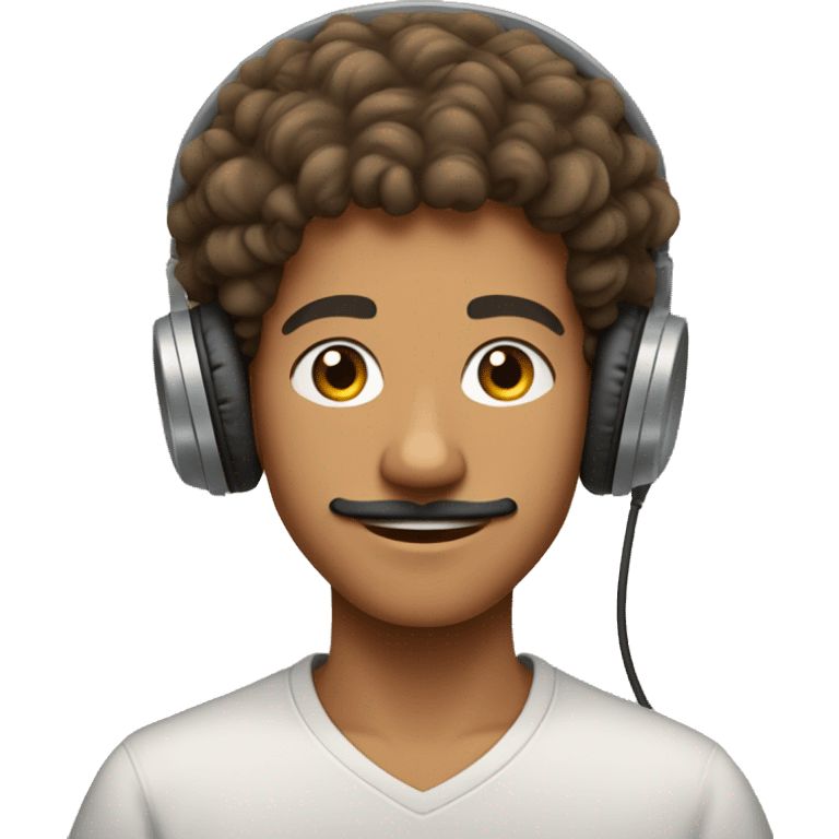 a handsome 17 year old Moroccan boy with a mustache and curly hair and a light brown dye with headphones in his ears emoji