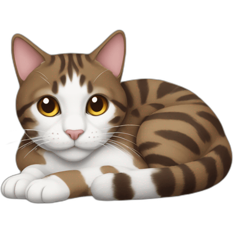 Dark brown and white Tabby Cat laying on the back emoji