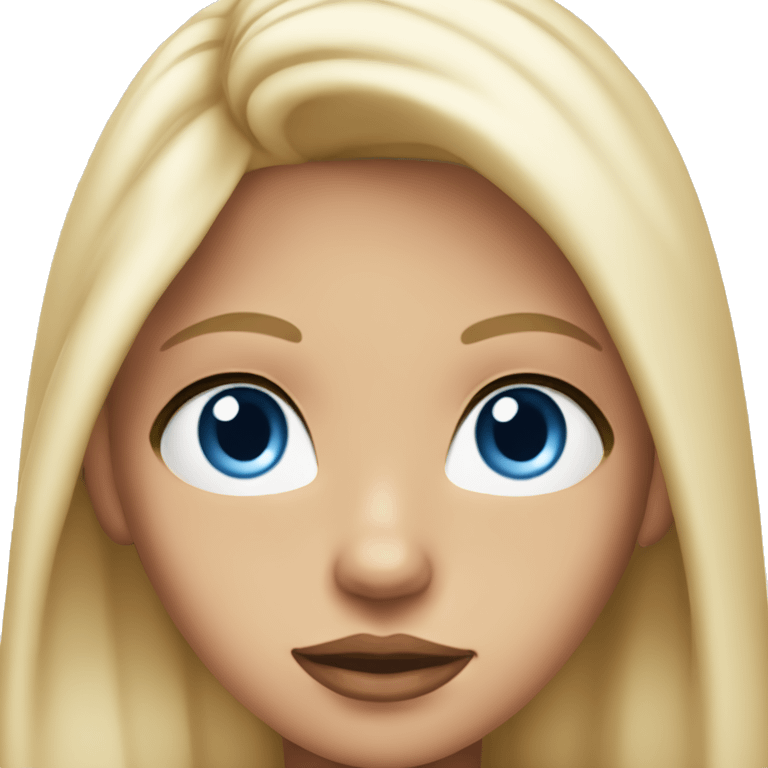 Tanned blonde girl with long hair and blue eyes, big pink lips in a white top emoji