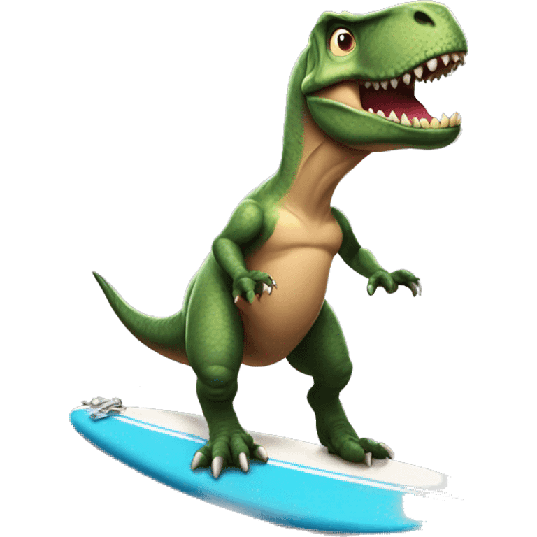 T-Rex using a surfboard emoji