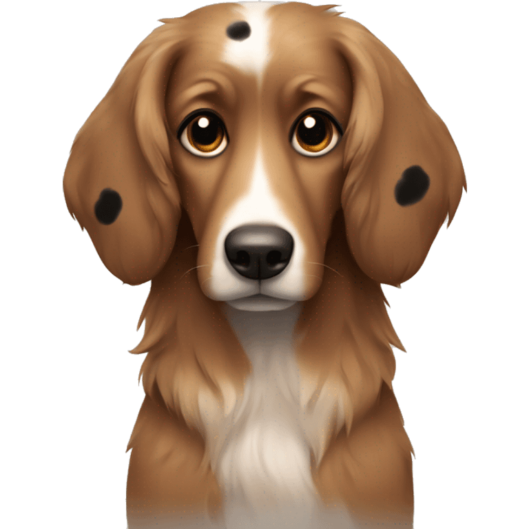 Brown dog with black spots and long fluffy ears ( no white) emoji