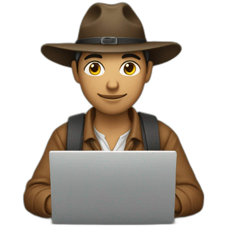 gaucho programmer not wearing hat and writing code on a computer emoji