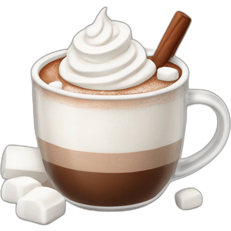 mug of hot chocolate with marshmallows and whipped cream emoji