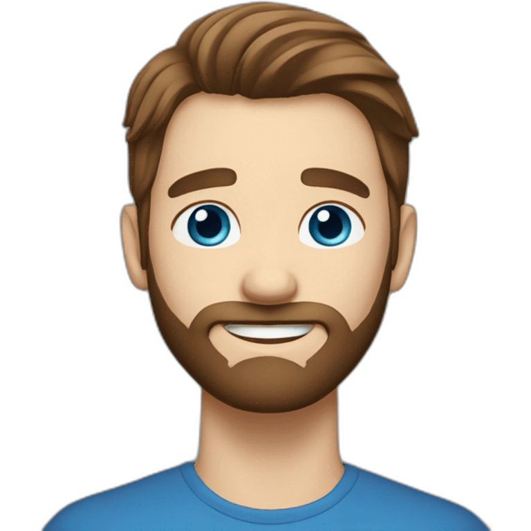 handsome guy with straight long brown hair, blue eyes and a beard emoji