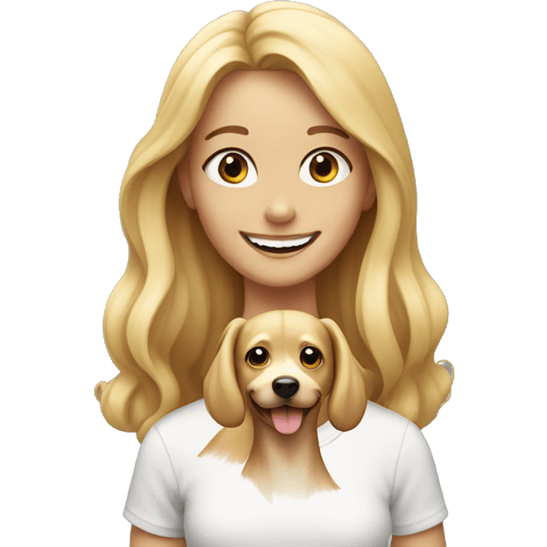 smiling girl with blonde sausage long haired dog emoji