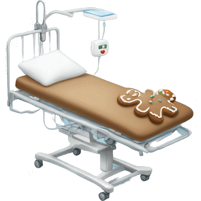 Realistic hospital IV bag and pole with gingerbread cookie In the bed isolated.  emoji