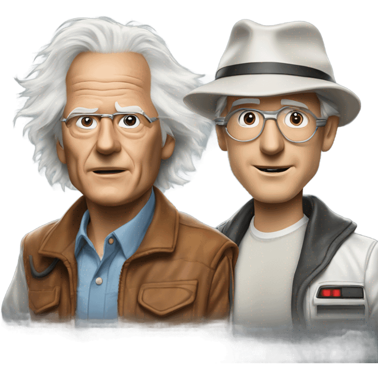 Doc Brown and Marty McFly in the flying DeLorean emoji