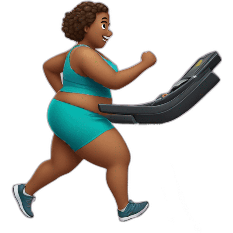 A very fat girl runs on a treadmill emoji