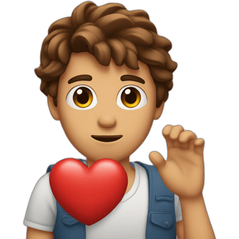 Weary, with brown hair and eyes and slightly brown skin, he held a heart in his hand  emoji