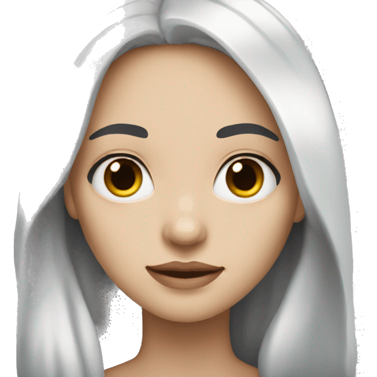 Woman who has white skin and half black hair and half White hair long hair emoji