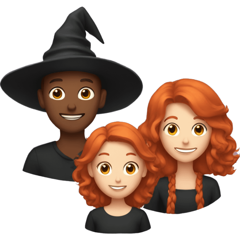 Family of redheads with a witch hat emoji