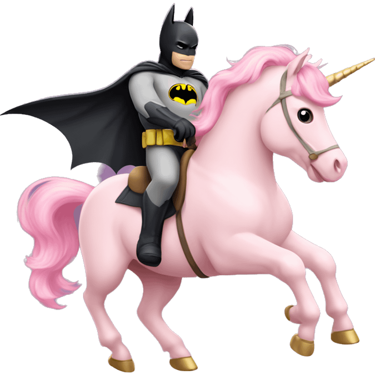 Batman riding a cute pastel pink unicorn emoji