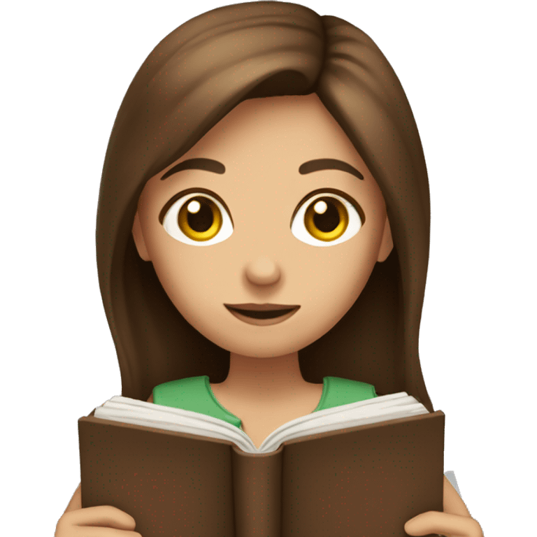 Girl with brown hair holding a book emoji