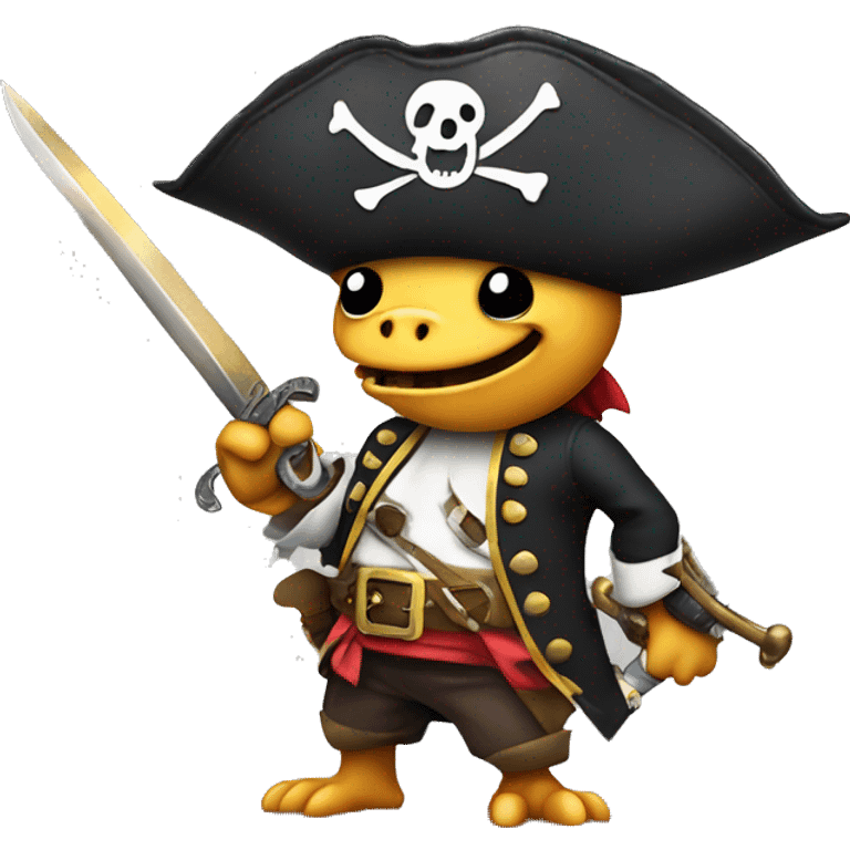 Dinosaur pirate, sword in hand, pirate ship, skull and crossbones emoji