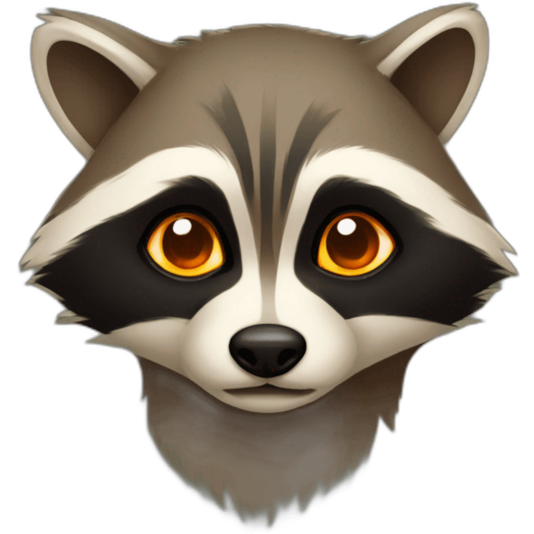 brown raccoon with orange eyes and a dark green hood that is crying emoji