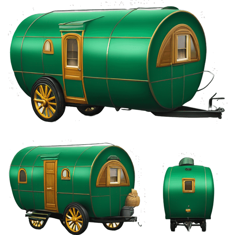 Realistic emerald green vintage round gypsy caravan wagon camper emoji