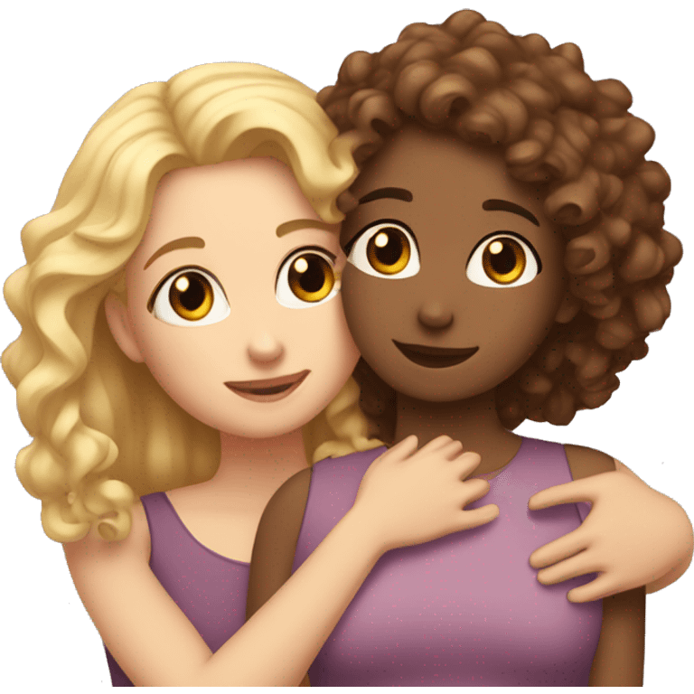 One girl withe brown curly hair hugging another girl with blonde hair emoji