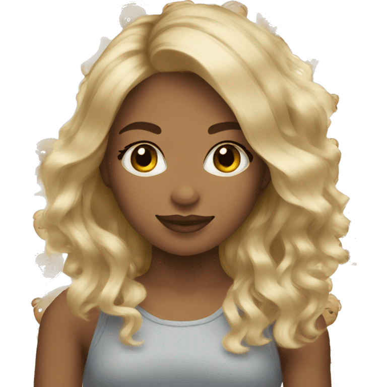 blonde balayage hair woman with a teddy bear emoji