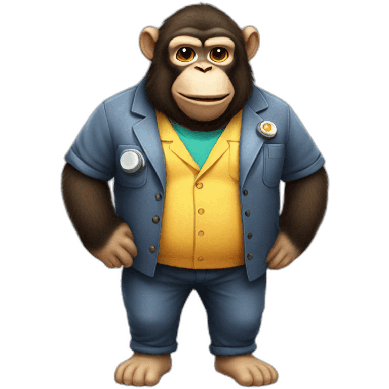 Cute Scientist fat chimp full body emoji