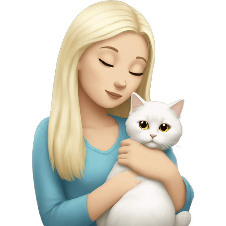 Blonde girl snuggling white Persian cat emoji