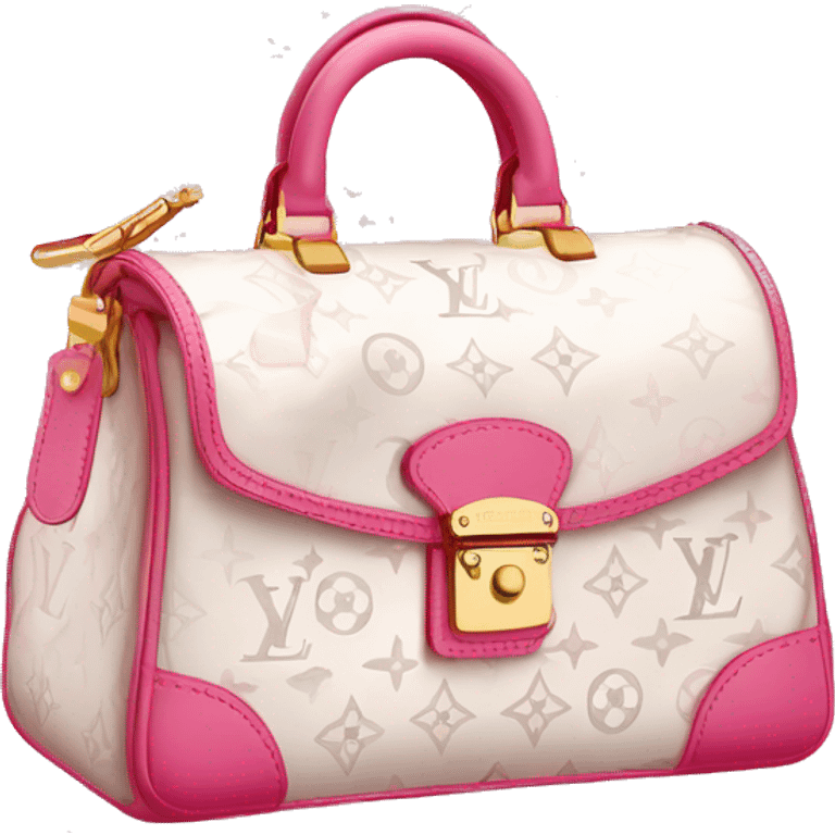 White Designer Louis Vuitton bag with pink monogram and pink trim emoji