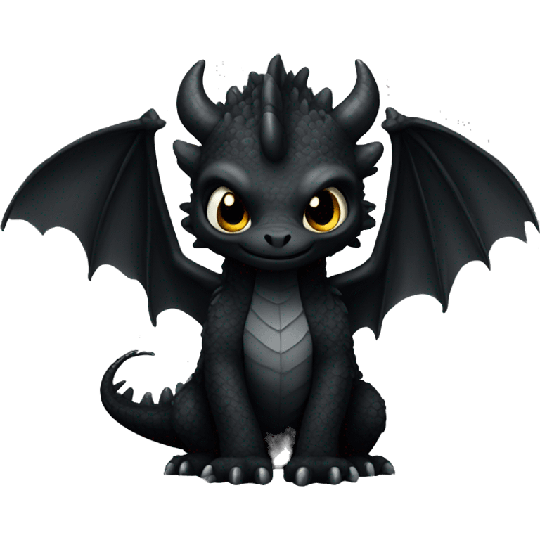 black fluffy big eyed dragon  emoji