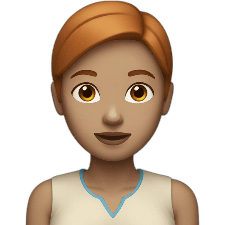 Dark gingerhair woman with blue eyes and with straight short hair, blue eyes and light beige skin  emoji