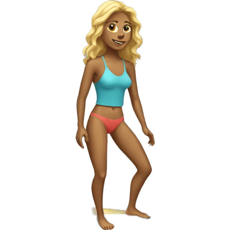 Female surfer hanging 10 emoji