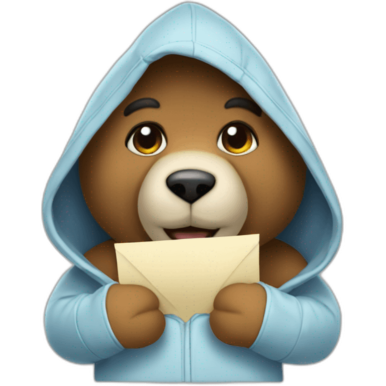 teddy bear in the hood holding a note. emoji