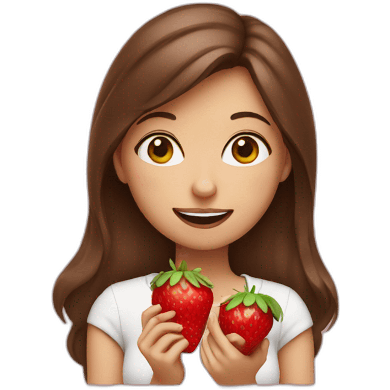 Brown hair girl eating strawberries emoji