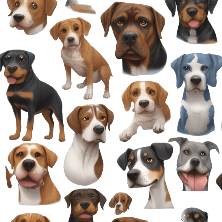 Rottweiler, Beagle, skinny pit bull,and blue tick coonhound  emoji