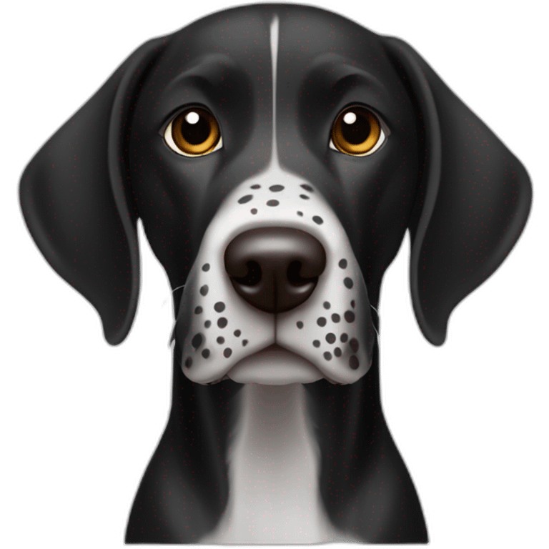 black german shorthair pointer, long snout, full black head, without white on the head, with white hair on the snout, black and white spotted body emoji