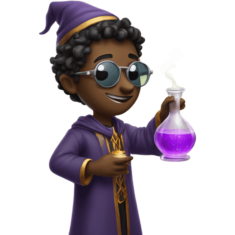 Young male wizard mixing potions and wearing sunglasses emoji