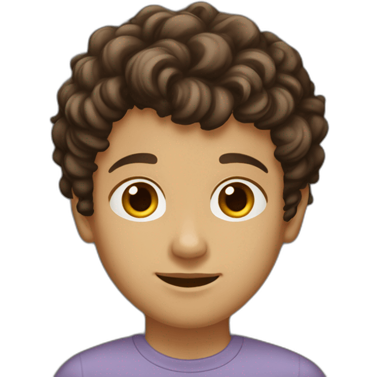 brown haired brown eyes small nose cheekbones skinny, slim eyebrows with medium short curly hair boy emoji