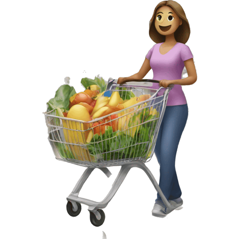 a woman with a wheelbarrow full of groceries is shopping in a supermarket emoji