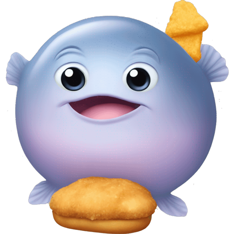 Blob fish holding a chicken nugget emoji