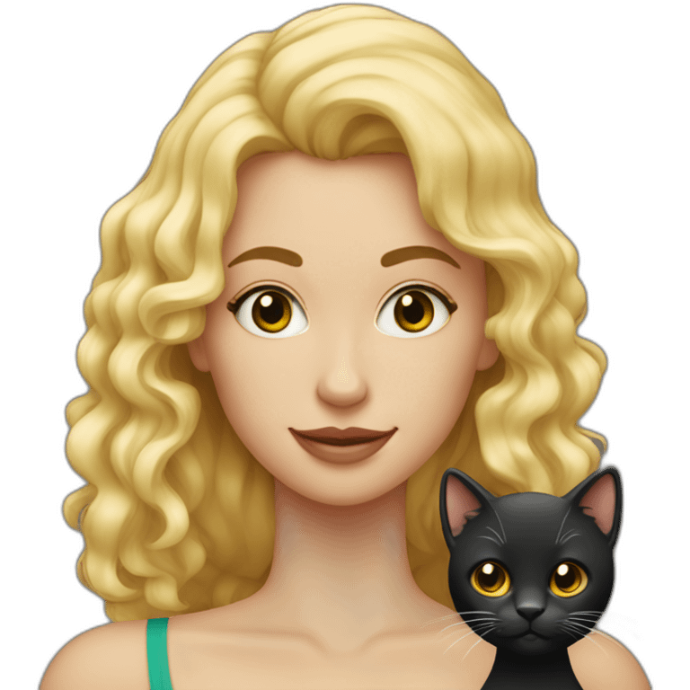 Mujer rubia pelo rizado con gato negro emoji