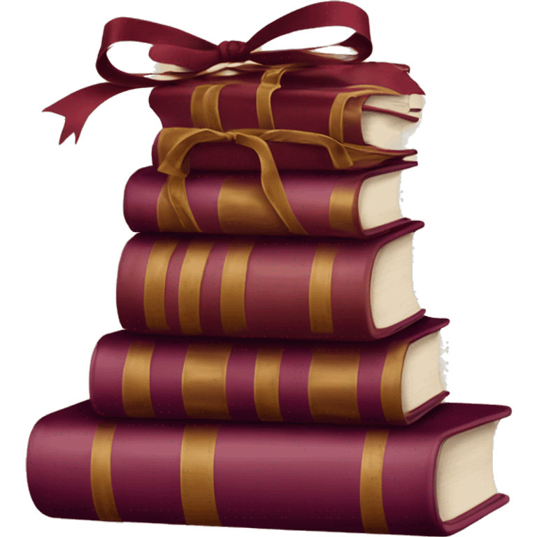 burgundy books stacked up and tied together by a burgundy bow emoji