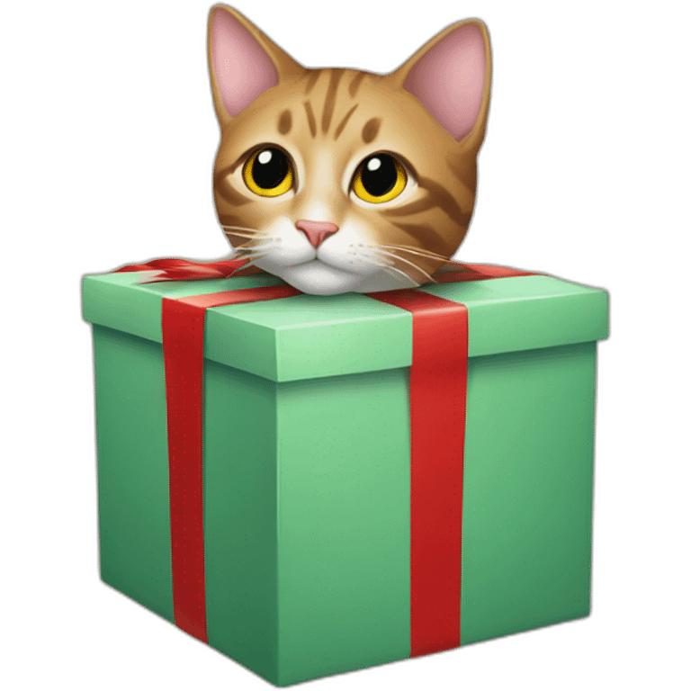 cat's head sticking out of a Christmas present emoji